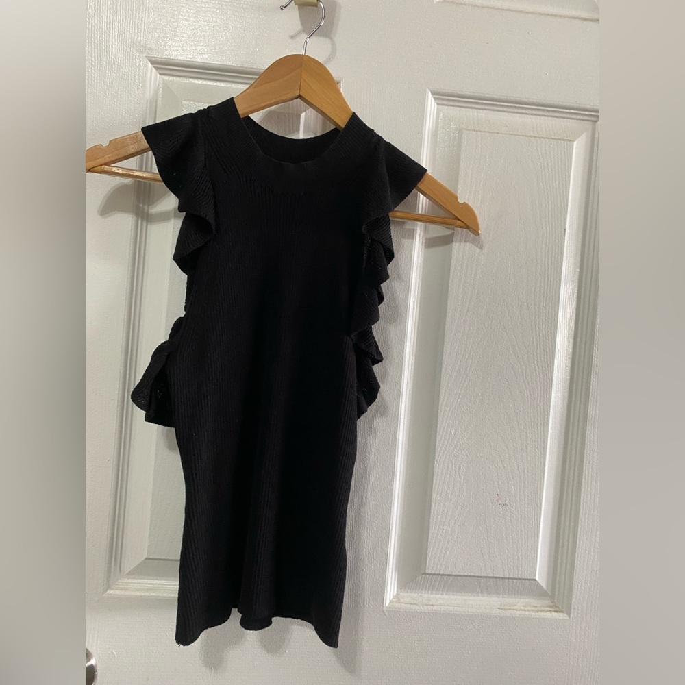 H&M Black Ribbed Racerback Ruffle Tank Top - Size XS - EUC - Picture 10 of 10